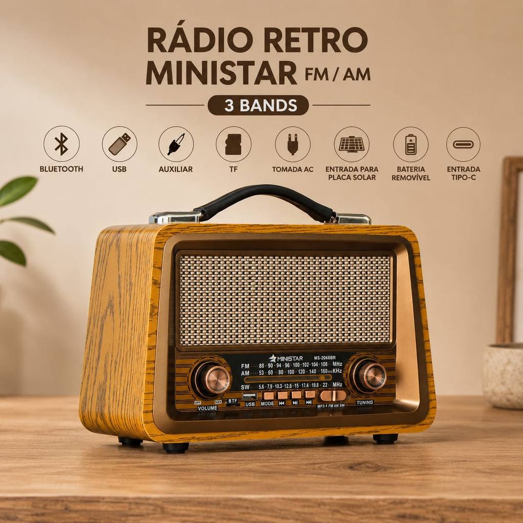 RADIO RETRO ESTILO VINTAGE MINISTAR AM / FM / SW 3 BANDAS
