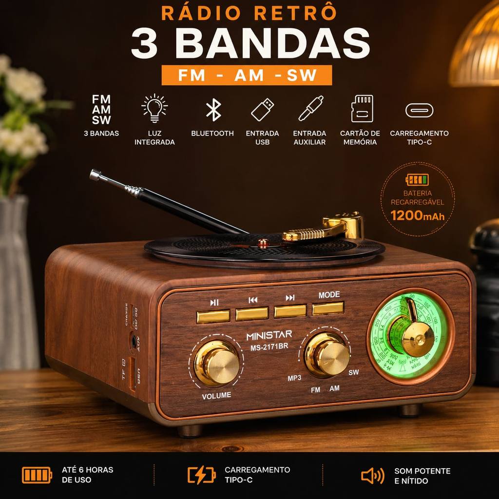 RADIO RETRO ESTILO VINTAGE MINISTAR  AM / FM / SW BLUETOOTH