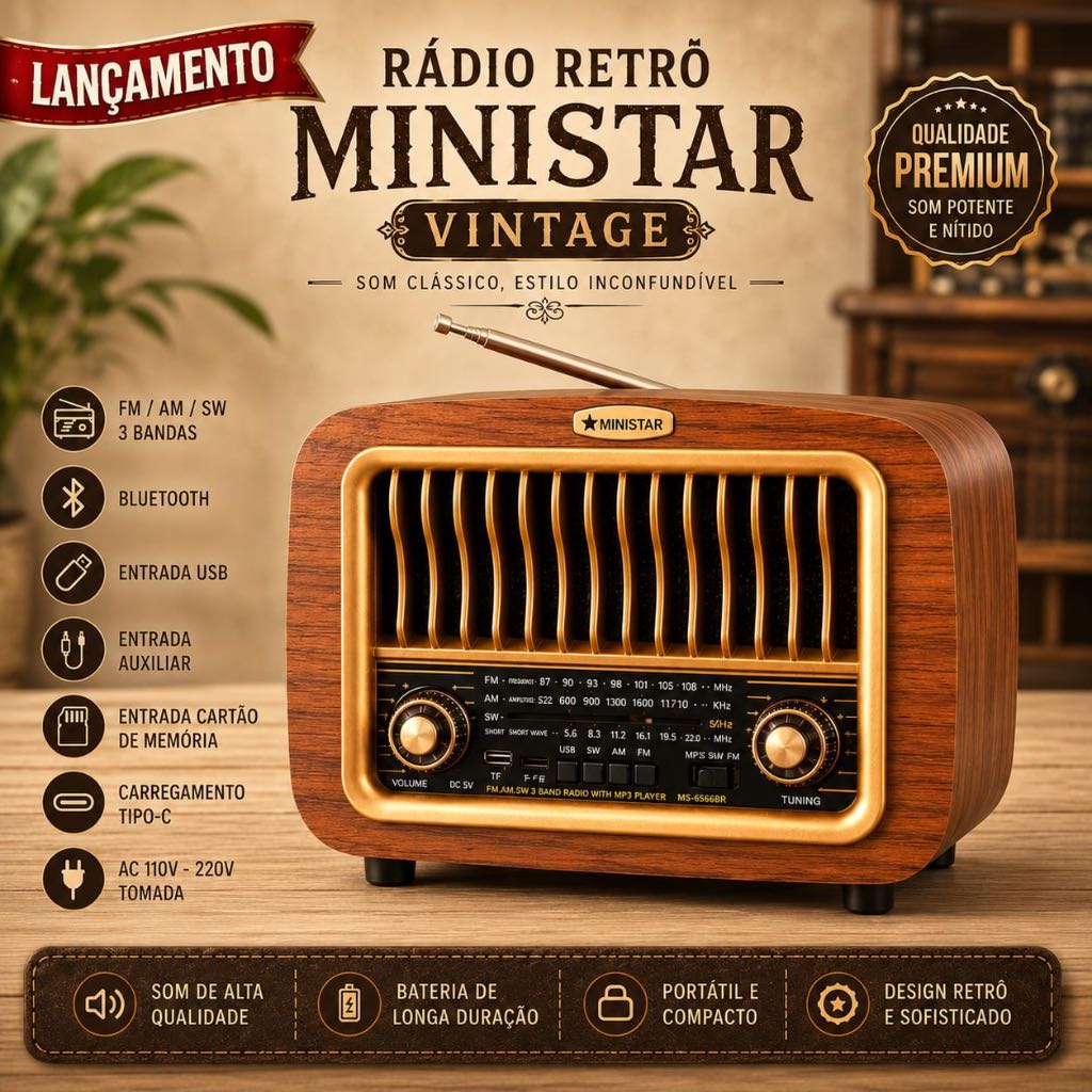 RADIO RETRO ESTILO VINTAGE MINISTAR AM / FM / SW 3 BANDAS