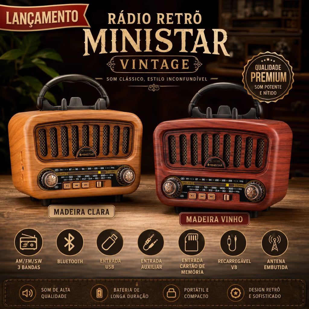 RADIO RETRO ESTILO VINTAGE MINISTAR AM / FM / SW 3 BANDAS
