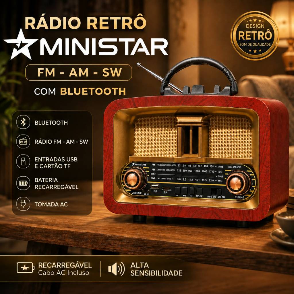 Radio retro vintage ministar MS-6506BR AM/FM/SW/ Bluetooth