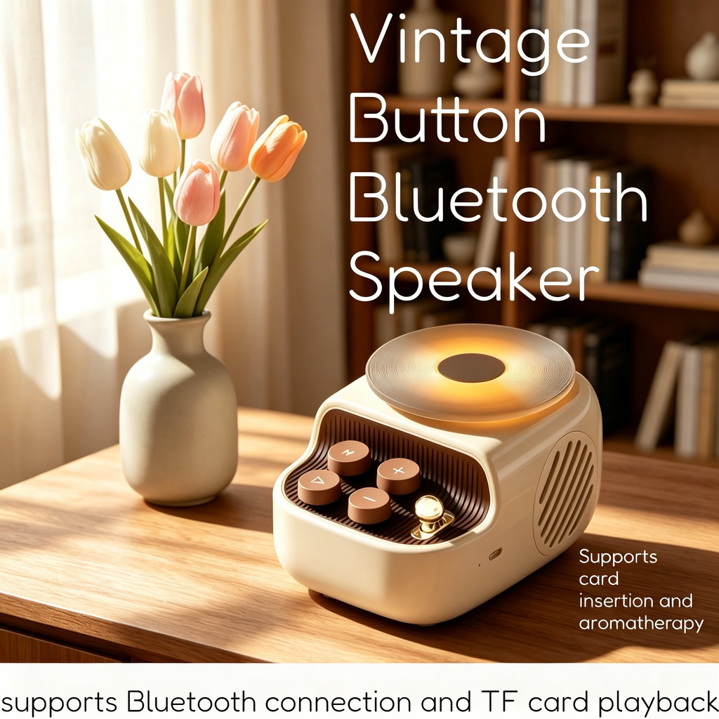 Botão Retro alto-falante Bluetooth de alta fidelidade alto-falante de frequência completa pode inserir cartão jogar bate