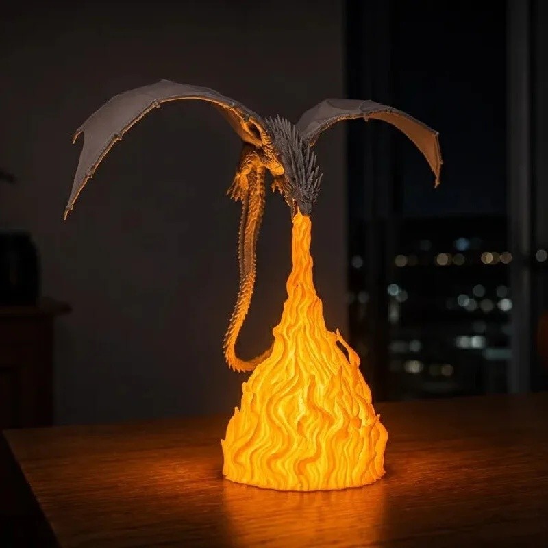 Chama Respiração Dragão Lâmpada 3D Impresso LED Night Light USB Recarregável Luz Decorativa Para Quarto Desktop Casa Art