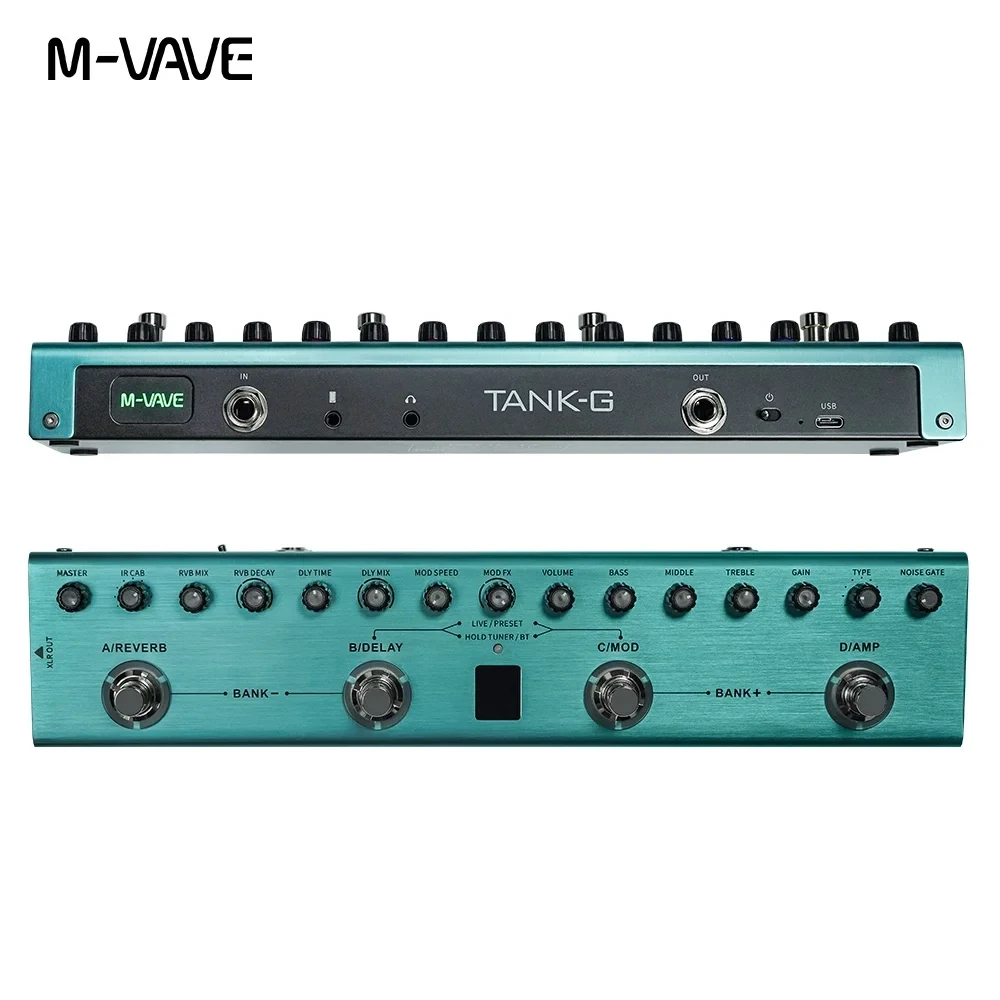 Pedal multiefeitos para guitarra M-VAVE Tank-G 36 predefinições 9 slots de pré-amplificador 8 slots de cabine de