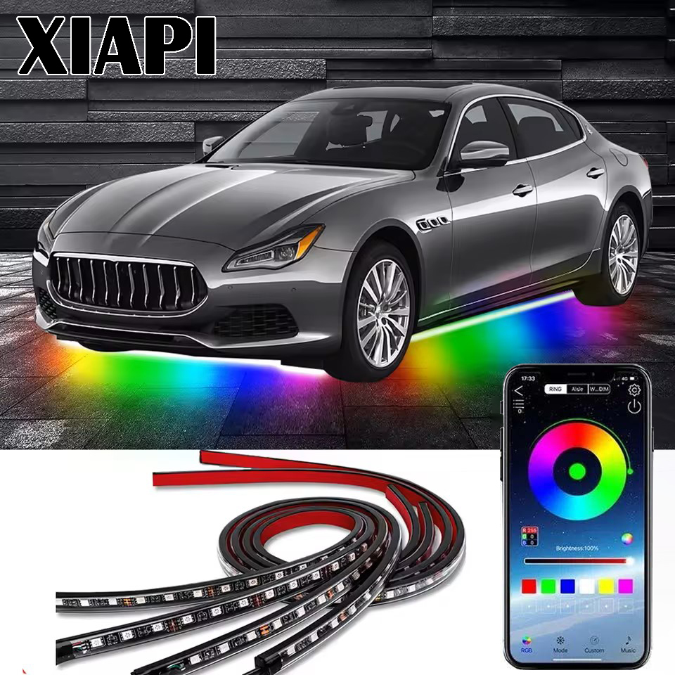 Flexível RGB LED Carro Underglow Strip Light APP Controle Neon Atmosfera Interior Decoração Exterior