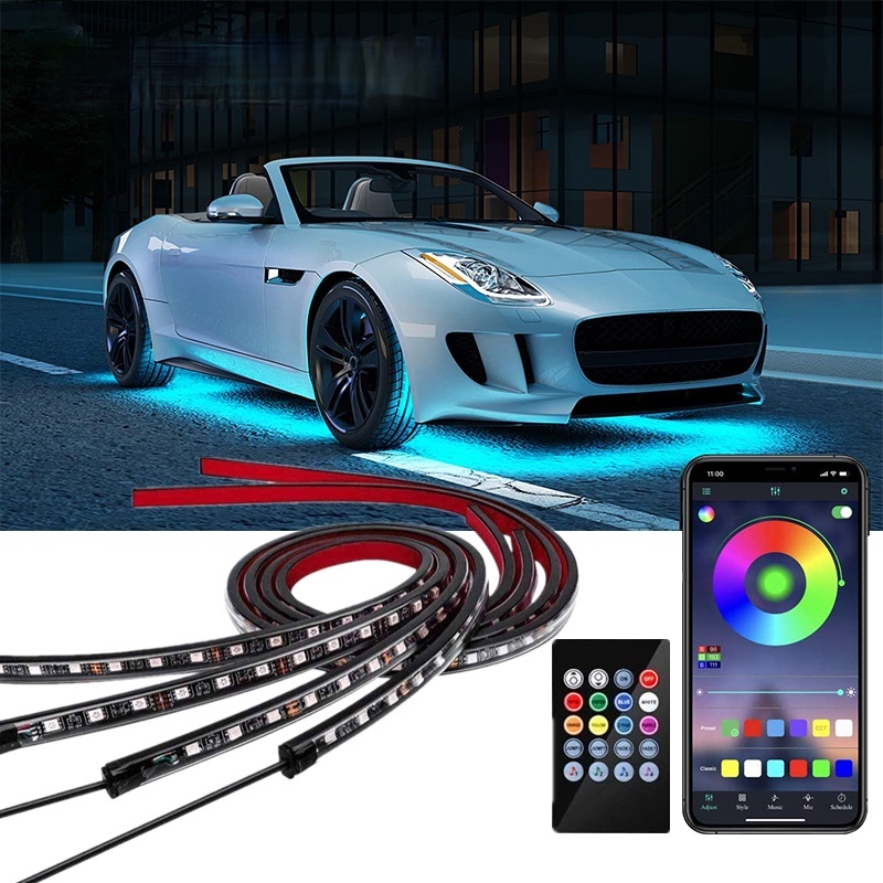Carro Underglow Luz Tira Flexível Led Underbody Luzes Remoto/APP Controle De Néon RGB Lâmpada Atmosfera Decorativa