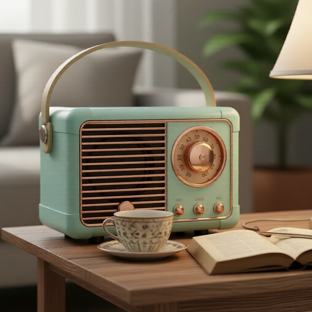 Rádio retrô Bluetooth com graves potentes, caixa de som portátil USB, design sem fio