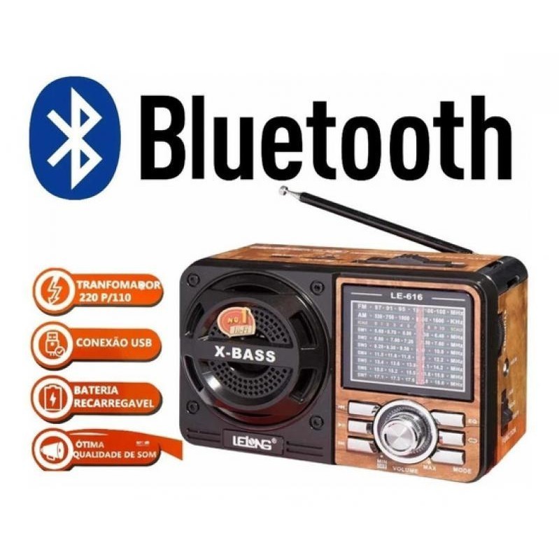 Caixa som portatil retro radio am fm 1088 COM bluetooth Entrada USB Cartão SD Auxiliar
