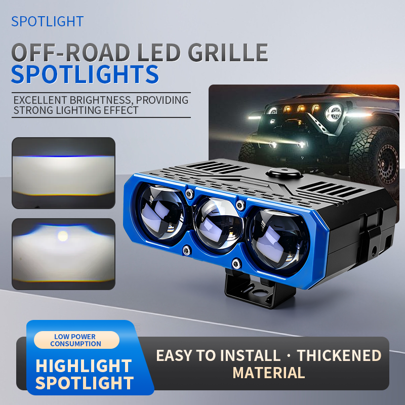 Refletor LED De Lente Tripla 180W 12800LM Universal Moto Driving Grille Lâmpada Luz De Nevoeiro