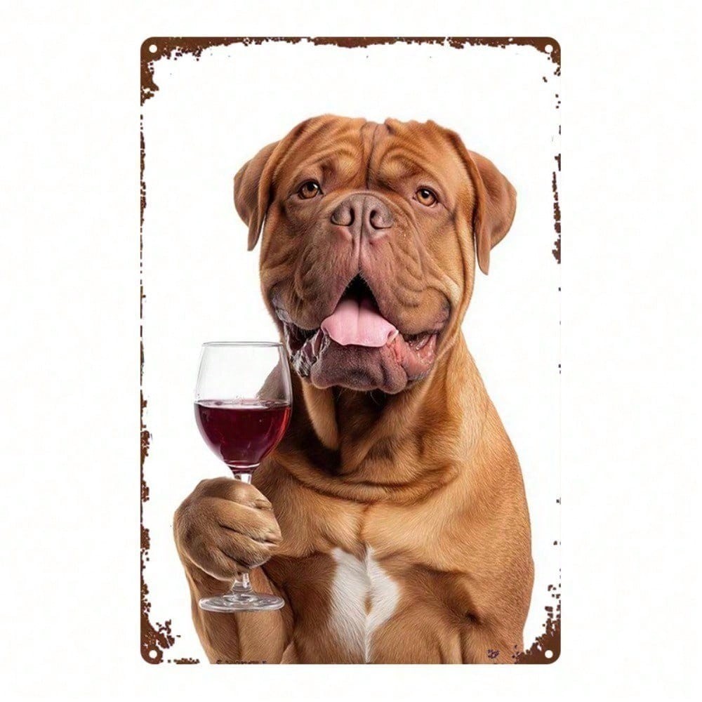 CIFbuy Dog Wine Glass Metal Sign 8x12 Polegadas Arte De Parede Vintage