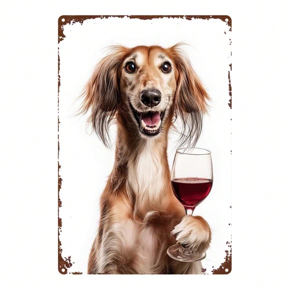CIFbuy Saluki Dog Wine Glass Metal Sign 8x12 Arte De Parede Vintage