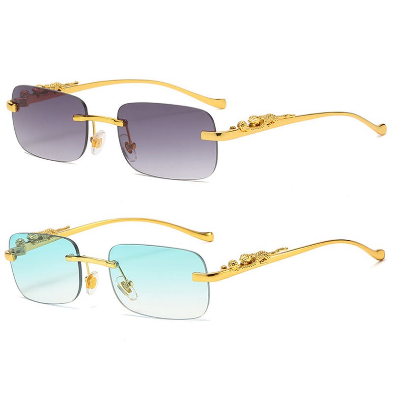 Novo Rectângulo Sem Aro Vintage Metal Leopard Head Óculos De Sol Fashion Frameless Tinted Glasses Shades Para Mulheres Homens