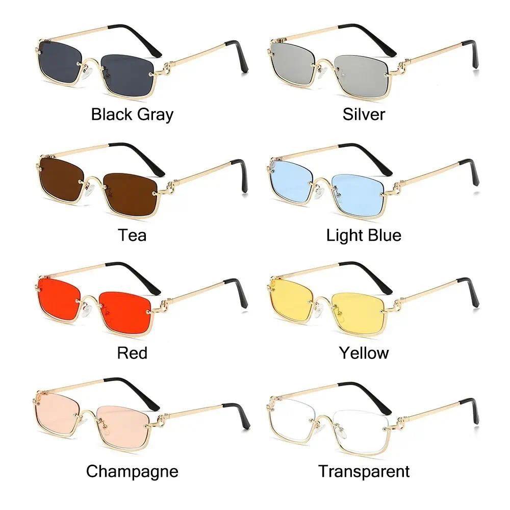 Óculos De Sol Feminino Pequeno Quadrado Metal Meia Armação Vintage Tons Proteção UV400 Na Moda Estreito Hip Hop Eyewear