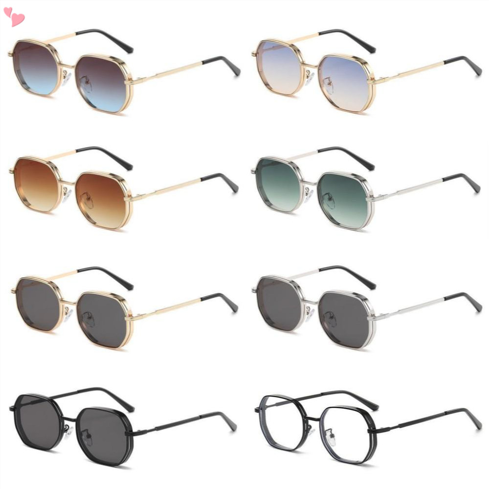 Óculos De Sol Vintage Metal Polígono Mulher Homem Moda Gradiente UV400 Eyewear Driving Fishing Goggles