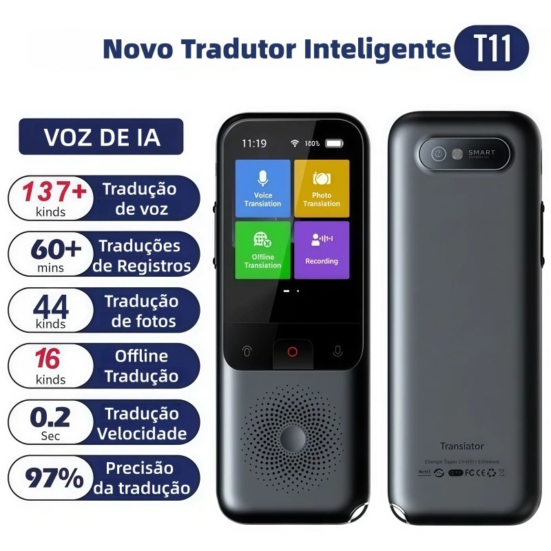 Tradutor 138 Idiomas Portátil Instantâneo Sem Internet Traduz Fotos Audio Texto