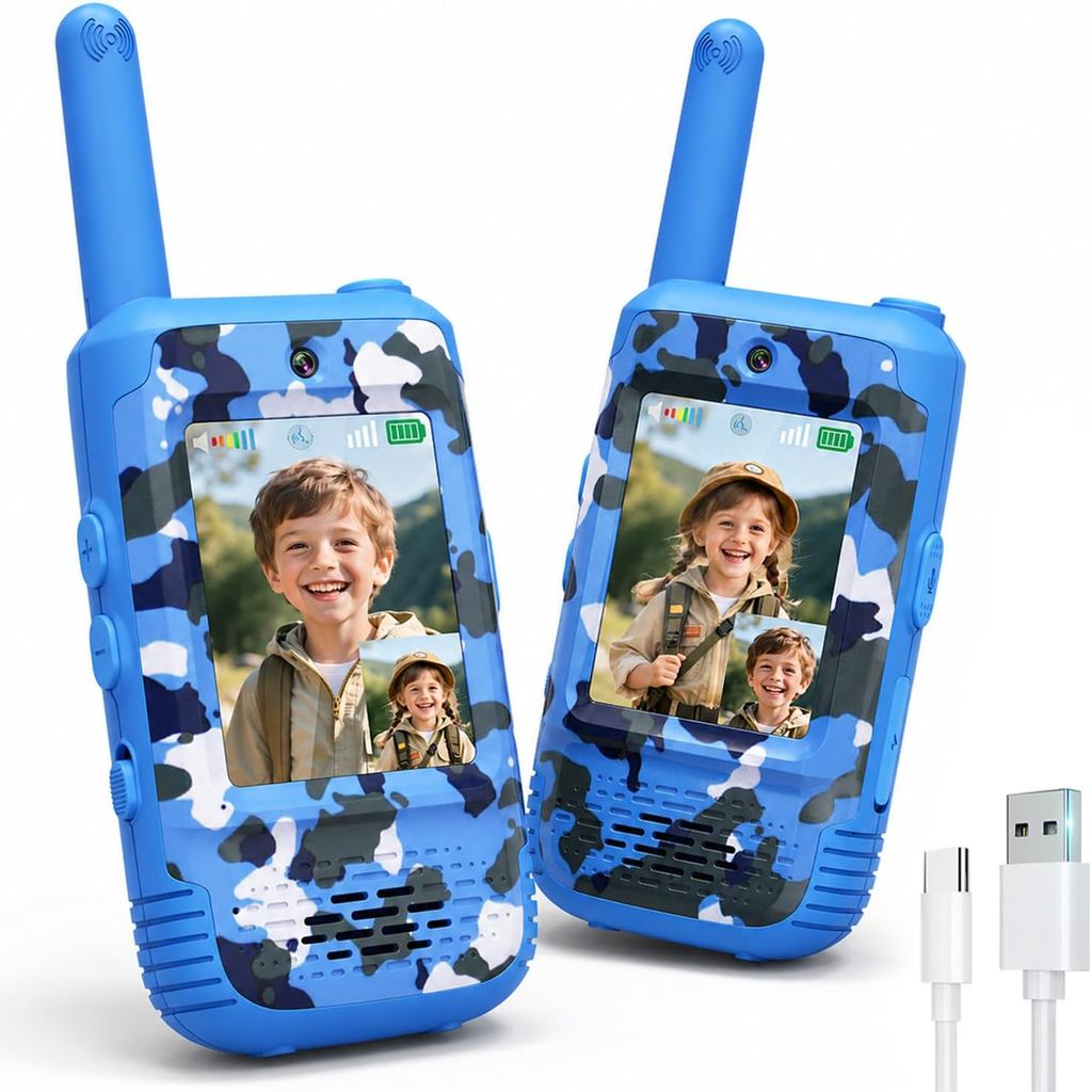 Byserten Video Walkie Talkies for Kids with Voice Changer, 2 Pack Rechargeable Kids Walkie Talkies, Outdoor Play Toys Bi