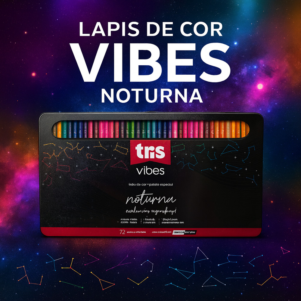 Lápis de Cor TRIS Vibes Noturna 72 Cores Pigmentação Intensa Mina 4,0 mm Estojo Metálico