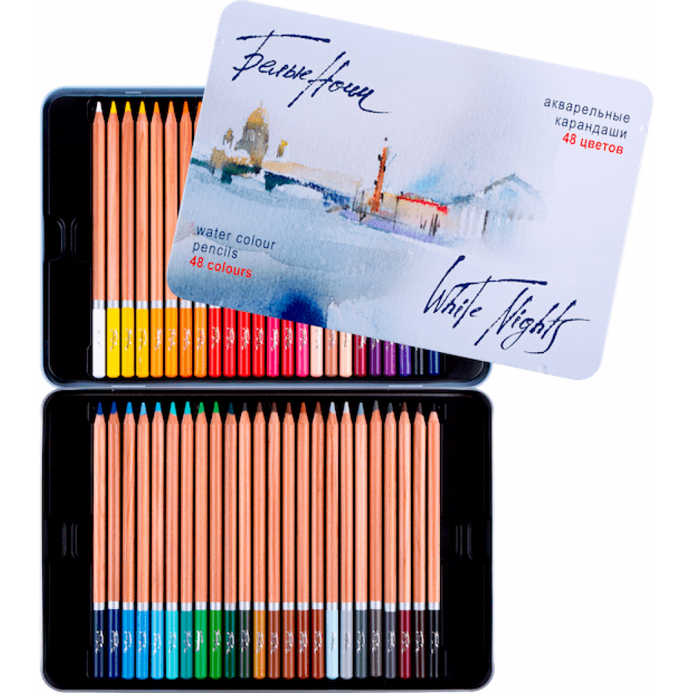 Lápis De Cor Aquarelado White Nights 48 Cores - Estojo Lata