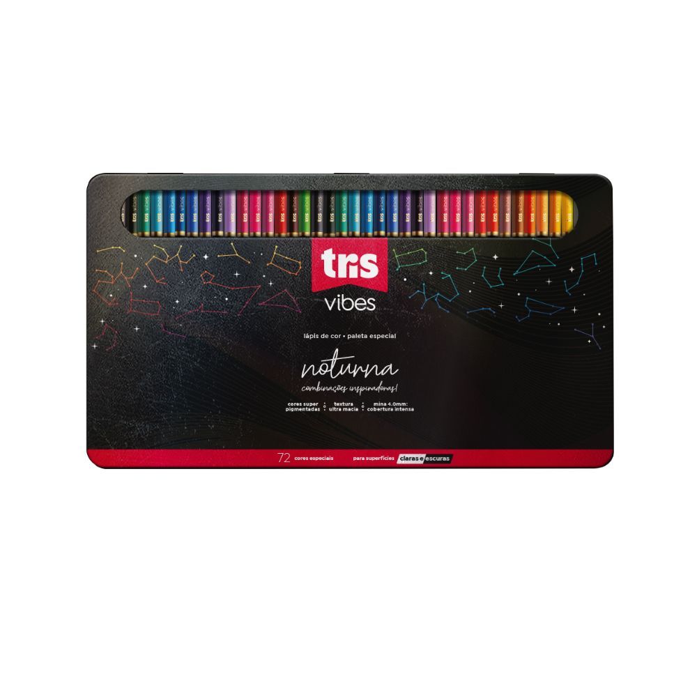 Lápis De Cor Tris Vibes Noturna 72 Cores - Estojo Lata