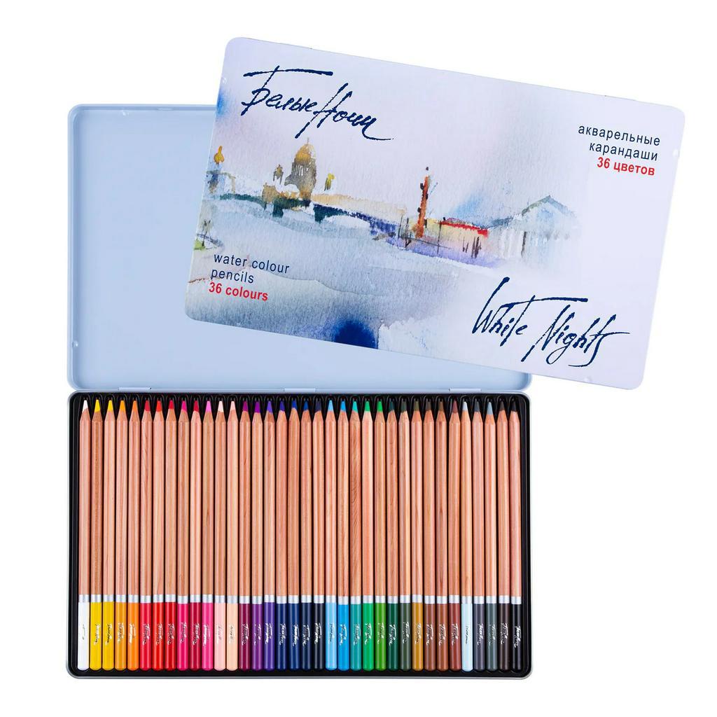 Lápis De Cor Aquarelado White Nights 36 Cores - Estojo Lata