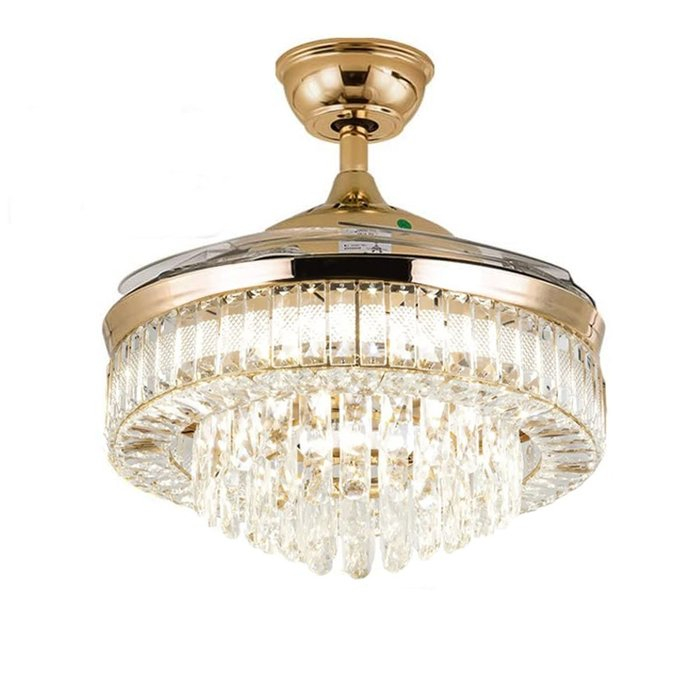 Ventilador de Teto Retrátil Air Cristal Dourado Lustre LED 30W Bivolt Opus - Design Elegante e Silencioso