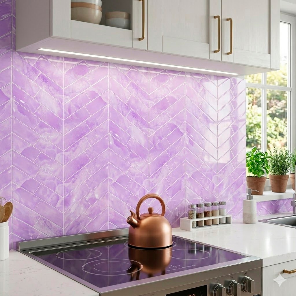 Pastilha Adesiva Resinada Espinha de Peixe Marble Lilás