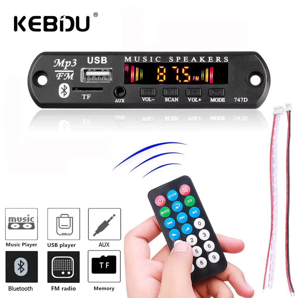 Placa de Áudio Bluetooth 5.0 para Carro, Receptor Sem Fio MP3, Módulo de Player de Música para Carro, Áudio WMA, USB,