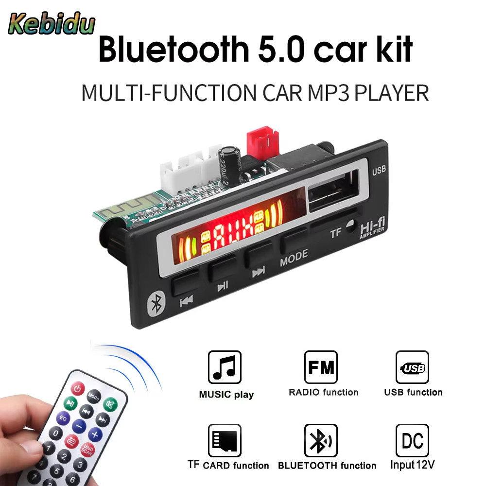 2 Pçs MP3 WMA WAV Placa Decodificadora Bluetooth 5.0 5V 12V Módulo De Áudio Sem Fio Tela Colorida USB TF Rádio FM Para A