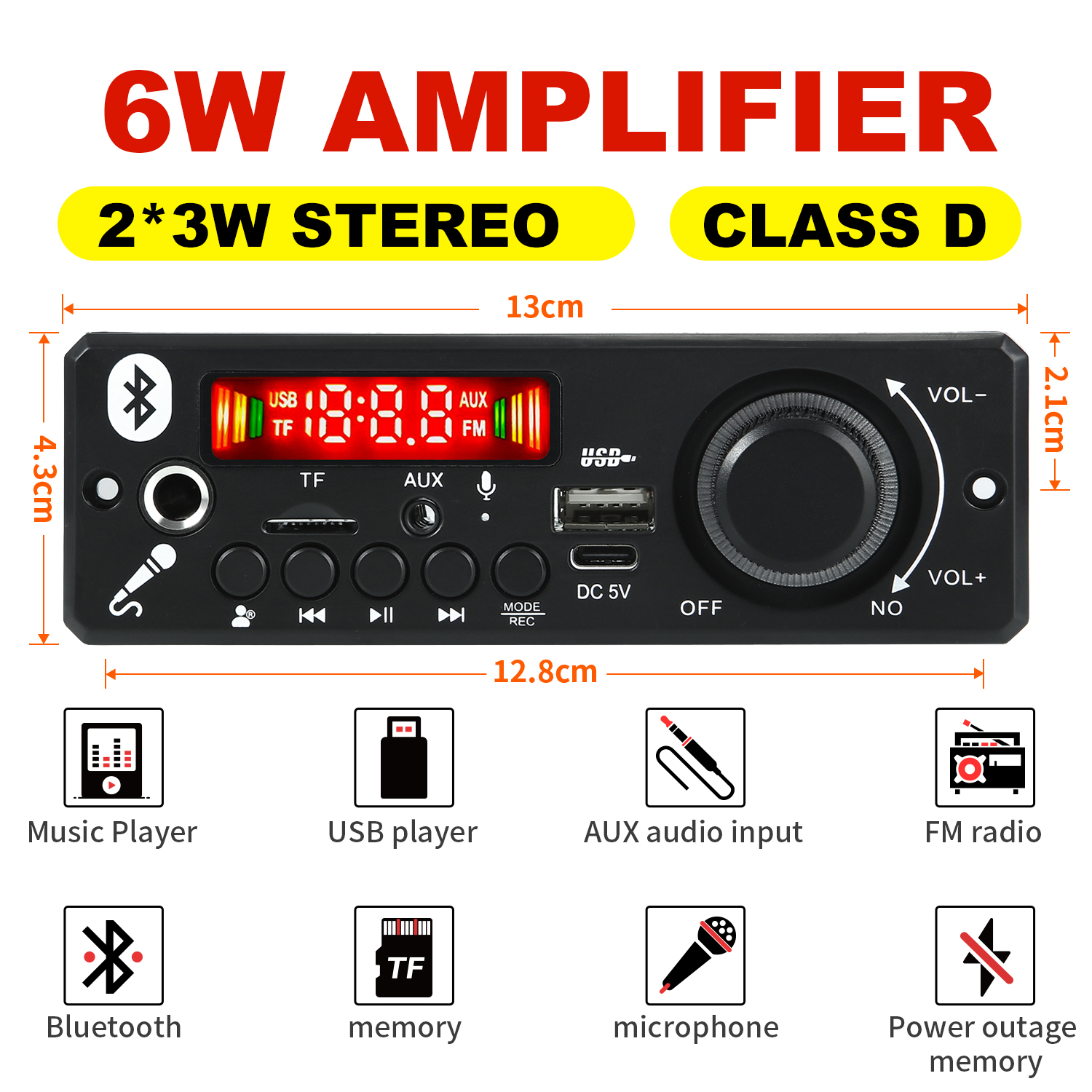 Amplificador 6W DC 5V MP3 WMA Bluetooth 5.0 Módulo De Áudio USB TF Rádio Receptor FM Sem Fio MP3 Player