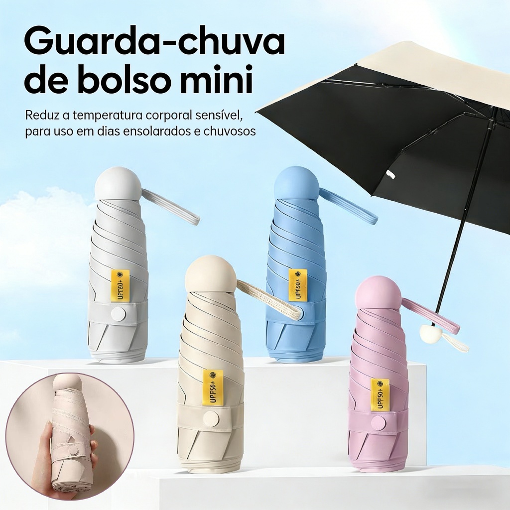 Mini Guarda Chuva Sombrinha Cápsula Ultra Light 5 Dobras Proteção UV Sol Chuva Portátil De Bolso