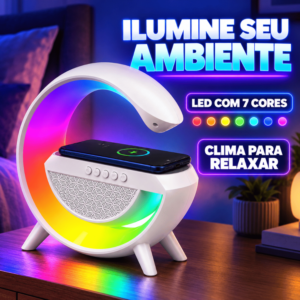 🔊 Caixa de Som Bluetooth 4 em 1 Carregador Sem Fio LED Rádio FM USB TF AUX Branca