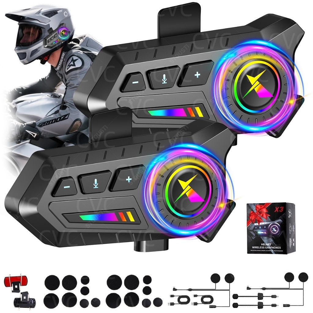 2Pcs Intercomunicador Sem Fio Bluetooth Para Motocicleta 300M Redução De Ruído À Prova D'água