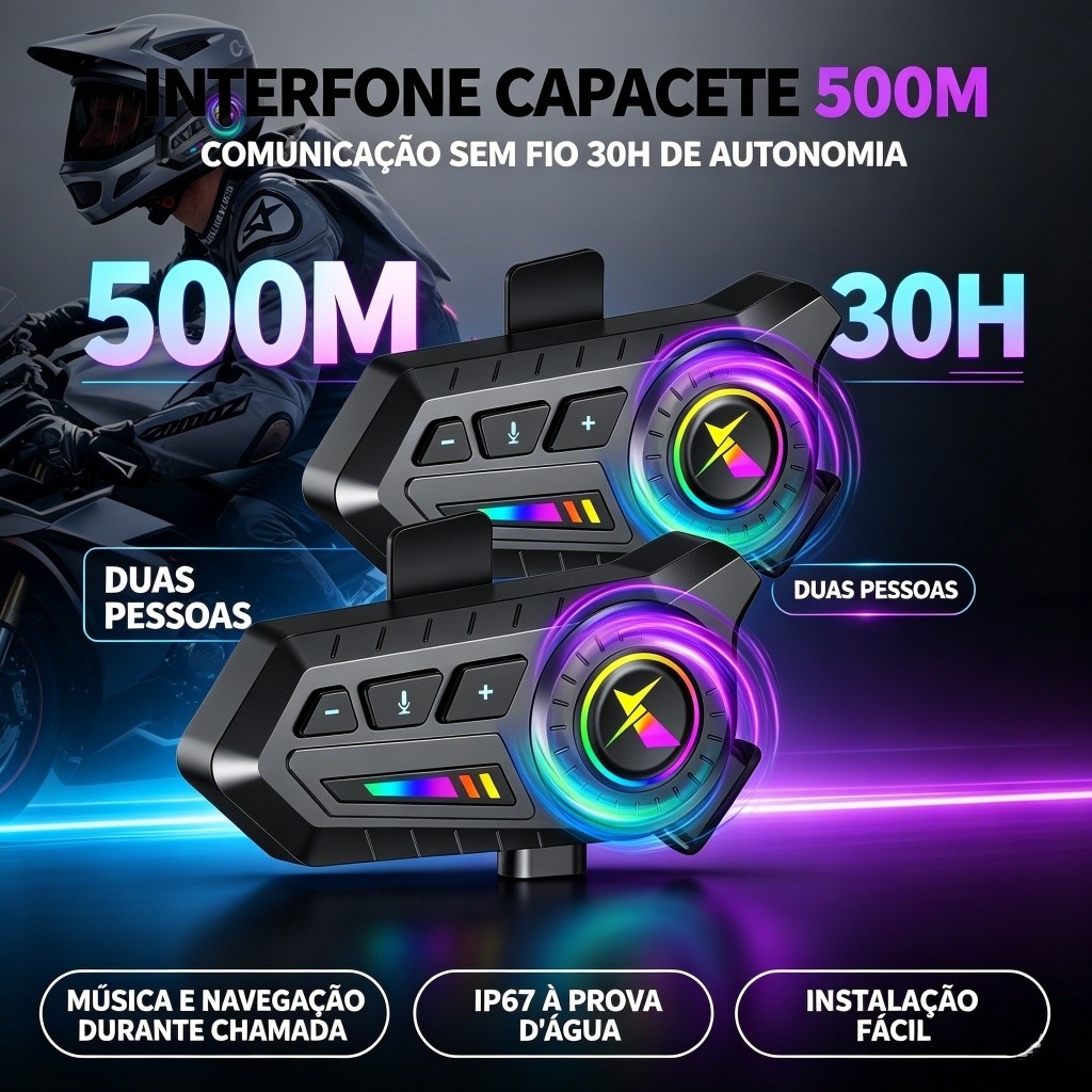 2Pcs Intercomunicador Sem Fio Bluetooth Para Motocicleta 300M Redução De Ruído À Prova D'água