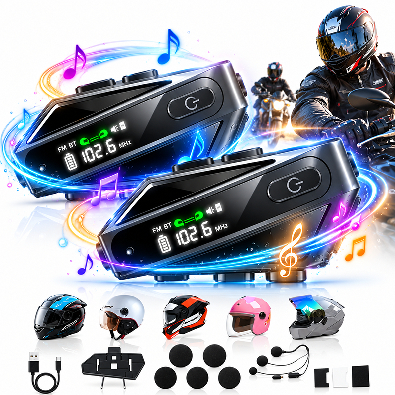 2pcs Intercomunicador Capacete Moto Bluetooth 5.4 Assistente AI 1000mAh IPX5 Mic 2 em 1 Universal p Capacete