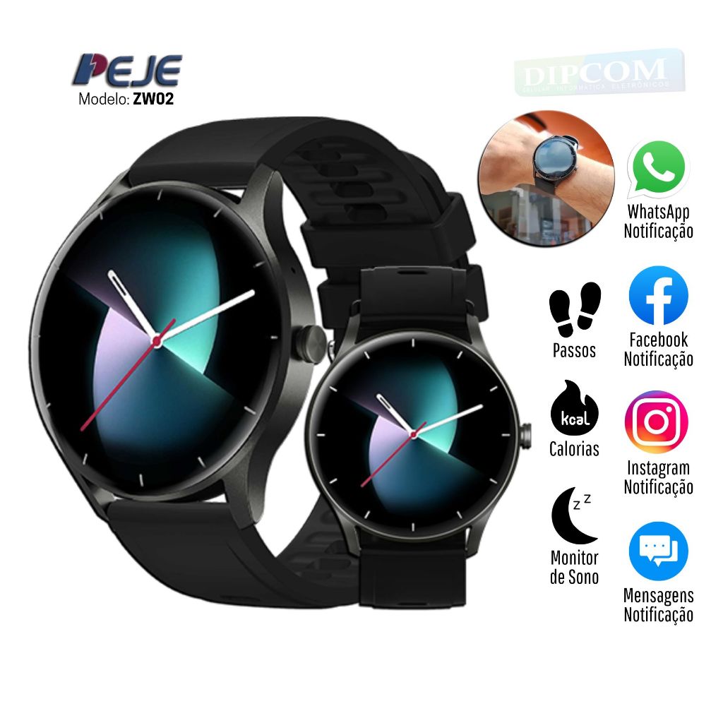 Relógio Inteligente ZW02 Smart Watch IOS e ANDROID Com Multi-Funções [Peje ZW02]