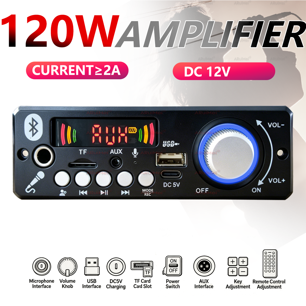 Placa Amplificadora Bluetooth, Amplificador de Carro 120W 4 Canais 12V com Mini MP3 Player Bluetooth, 4×30W