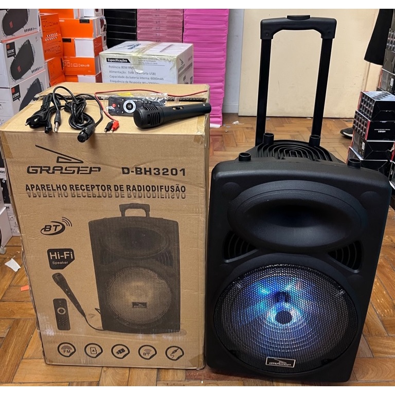 Caixa De Som Grande 100w Controle Microfone Grasep D-Bh3201