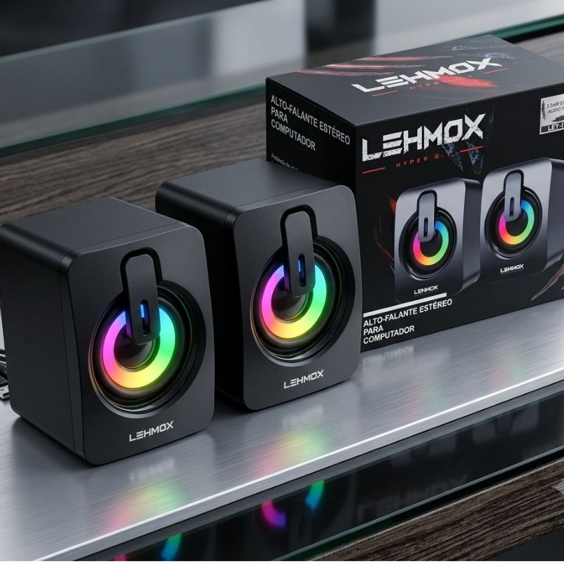 Caixa de Som Gamer Para PC Lehmox LEY-1917 RGB Estéreo USB P2