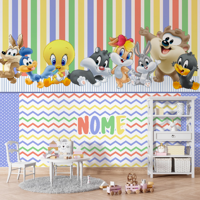 Papel de Parede Looney Tunes baby Version - Adesivo decorativo Animado Infantil baby