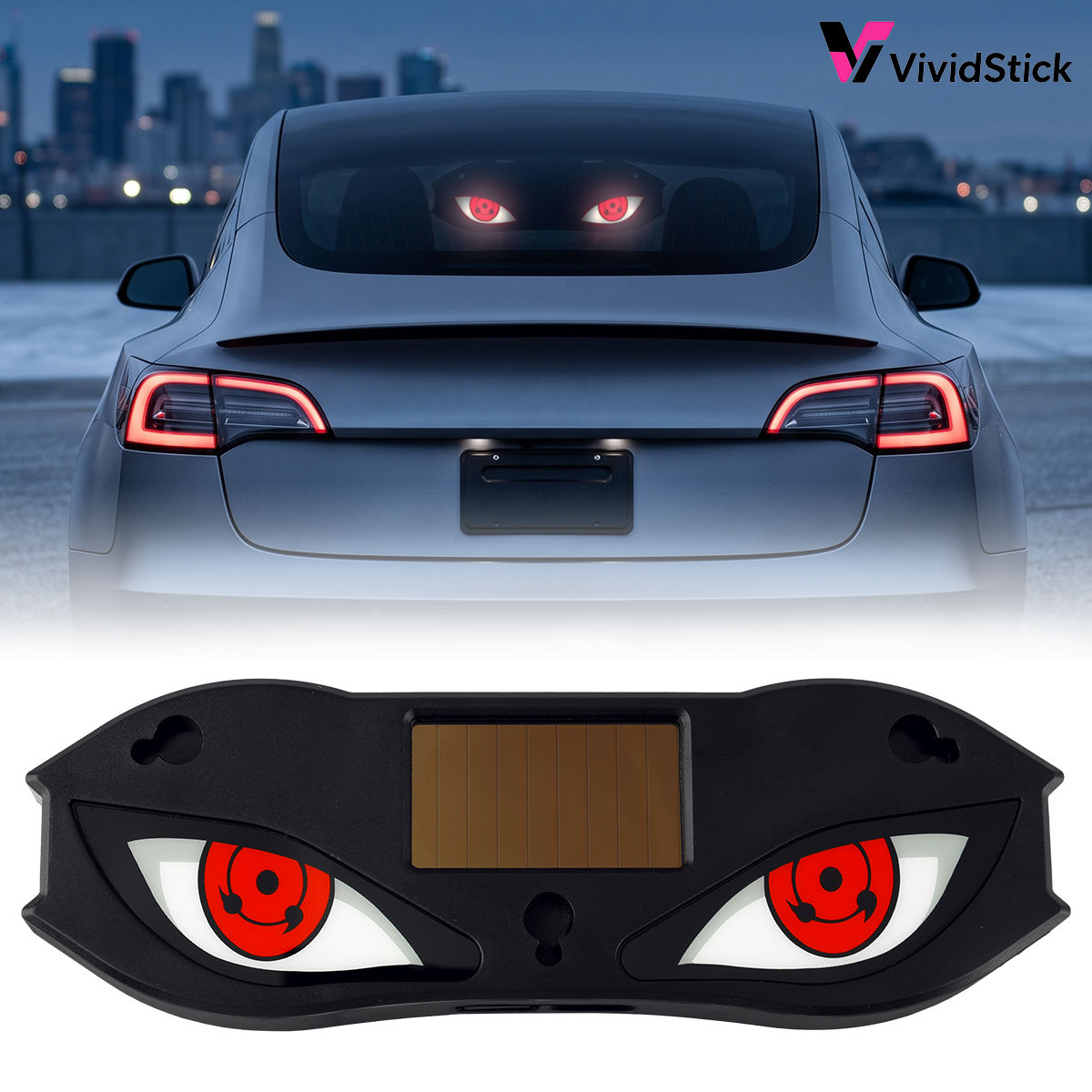 Vividstick Solar Powered Sharingan Eye LED Luz De Advertência De Carro Com Ventosa Tripla Sensor De Vibração