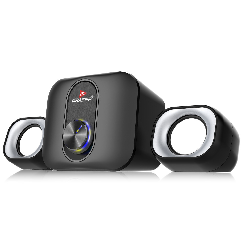 Mini Caixa de Som 2.1 Subwoofer RGB 11W RMS P2 3,5mm Plug Play Grasep D-GP304