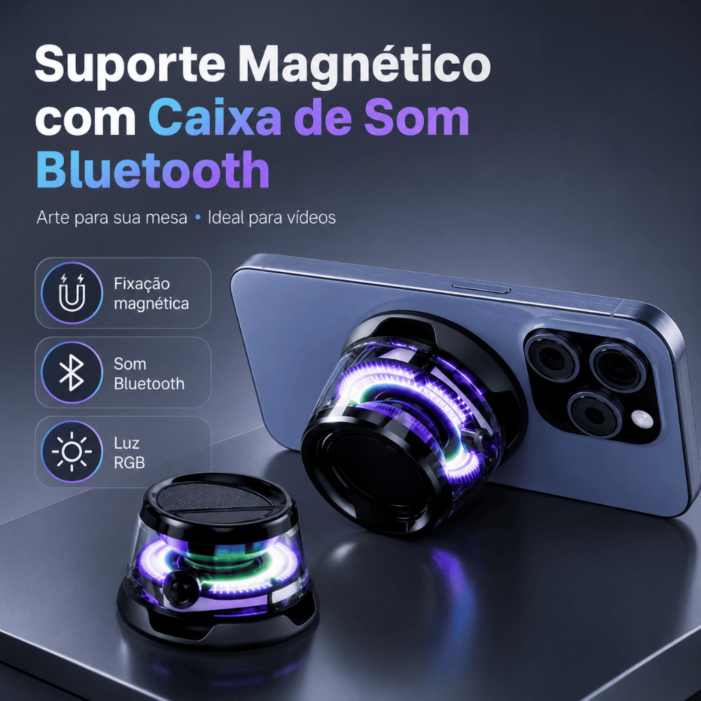 Caixa de Som Bluetooth Magnética Mini Mini-Aparato RGB Suporte Para Celular MagSafe Universal Portátil Som Potente