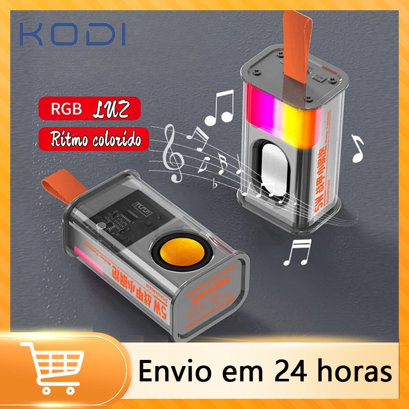 Mini Caixinha De Som De transparente RGB Bluetooth Amplificada de 5W Potente -B9