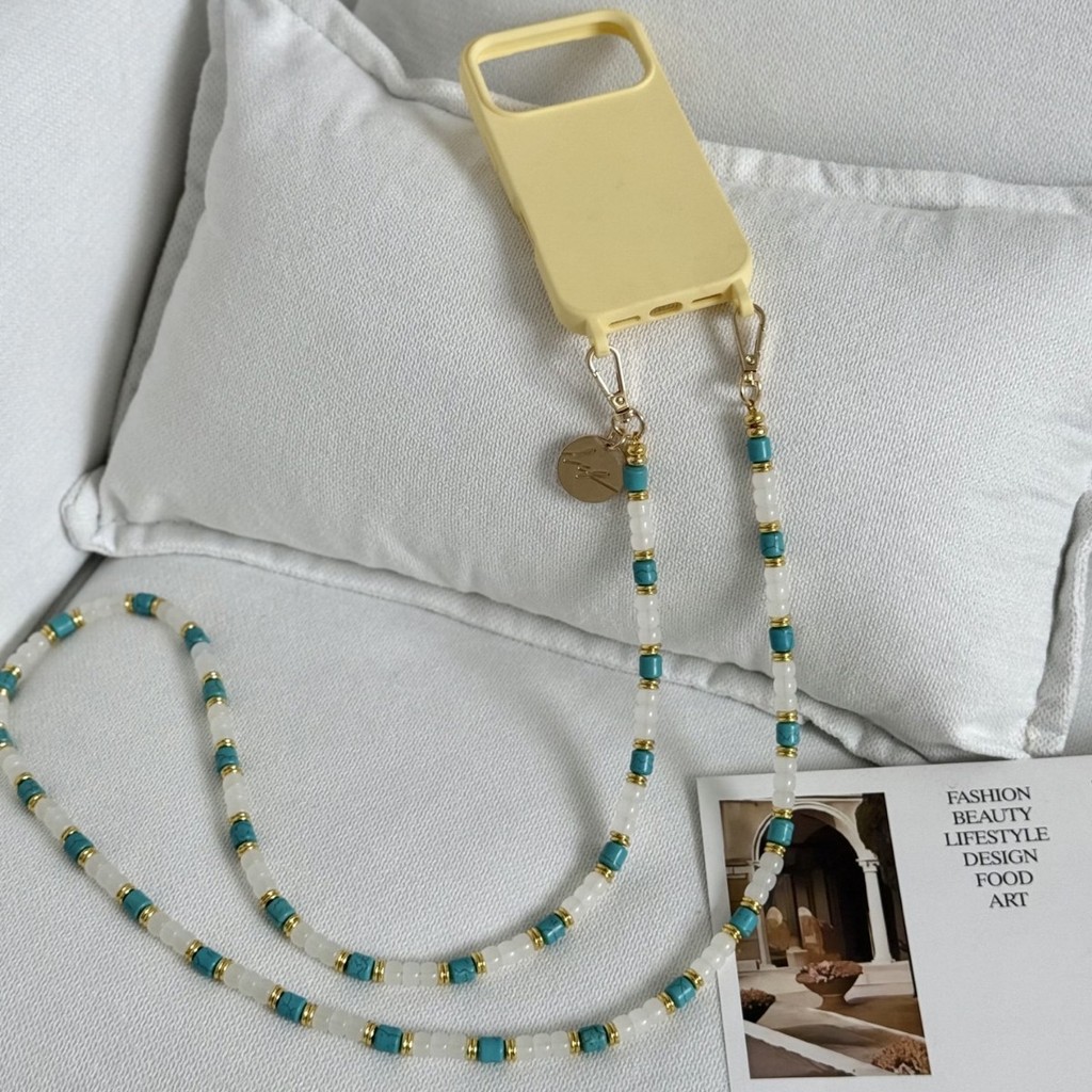 HR69 LCF Exquisite glass and turquoise beaded phone strap, long crossbody phone chain
