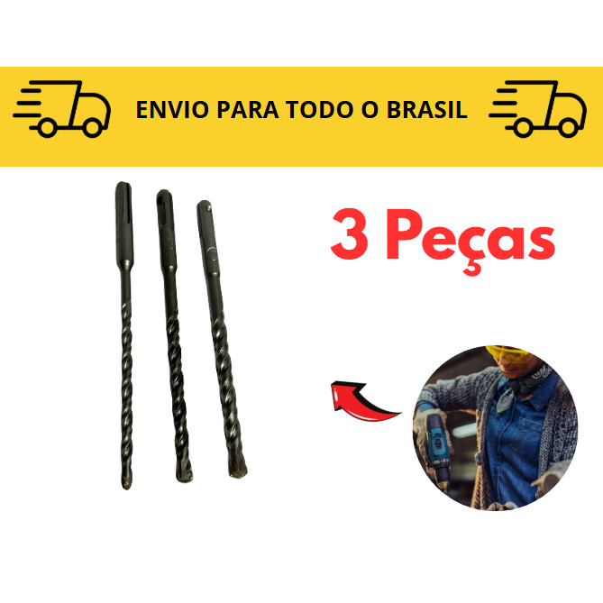 Kit 3 SDS  Brocas encaixe 6, 8, 10 Rompedor / Broca Para Martelete / Impacto
