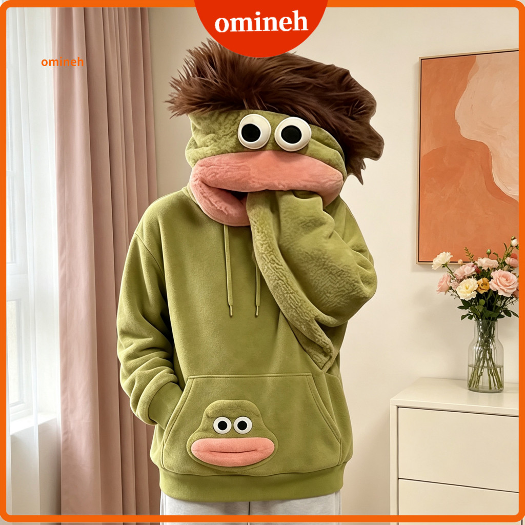 Relaxed Fit Pullover Sweatshirt Flannel Big Mouth Creature Plush Hoodie with Comb Oversized Thickened for Men Women Warm