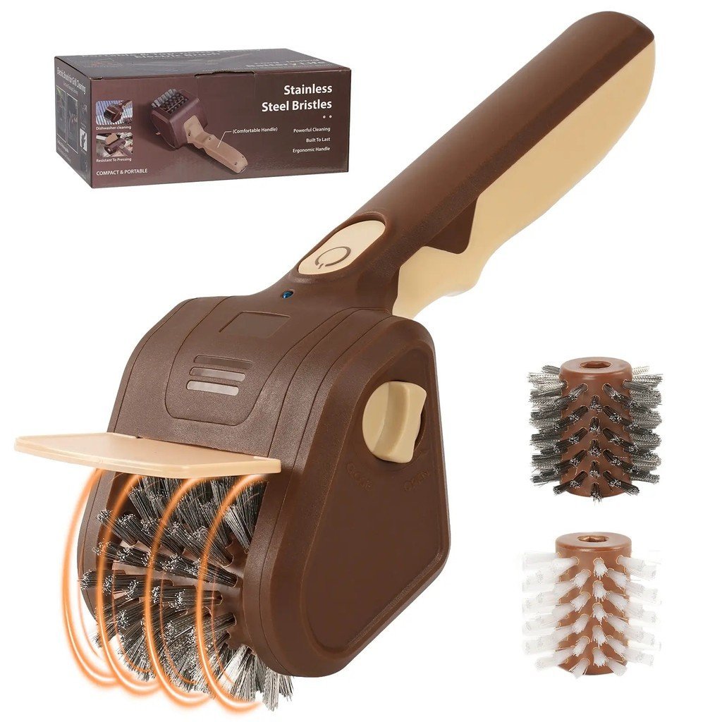 LRLY Electric BBQ Grill Brush, Safe Bristle Free with 2 Heads, Cordless Rechargeable, Fast Clean, Camping Essentials Out