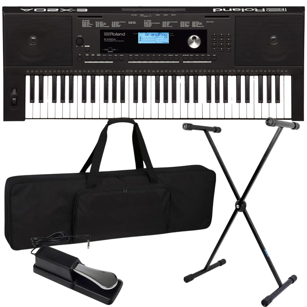 Kit Teclado Musical Roland Ex20a 61 Teclas + Suporte Capa Pedal