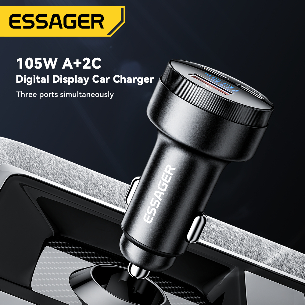 Novo Essager 105W Carregador de Carro 2Type C Usb Rápido Com Função PPS PD QC Para Carregamento de Telefones Celulares