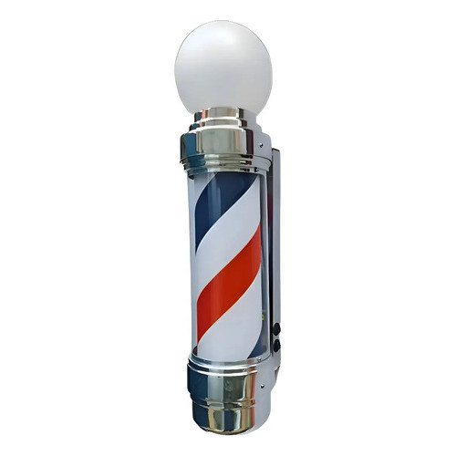 Barber Pole 50cm Giratório Com Luz  Clássico De Barbearia 220v Prateado